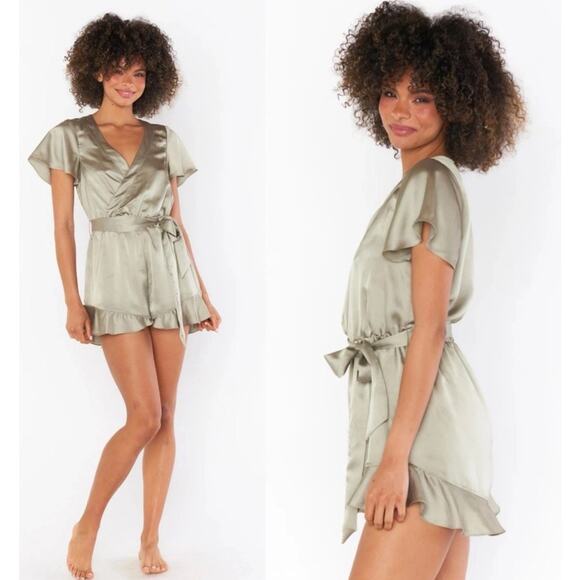 Show Me Your Mumu Say I Do Romper Moss Green Luxe Satin, Wedding Day, Spa, SZ XS - Picture 1 of 8